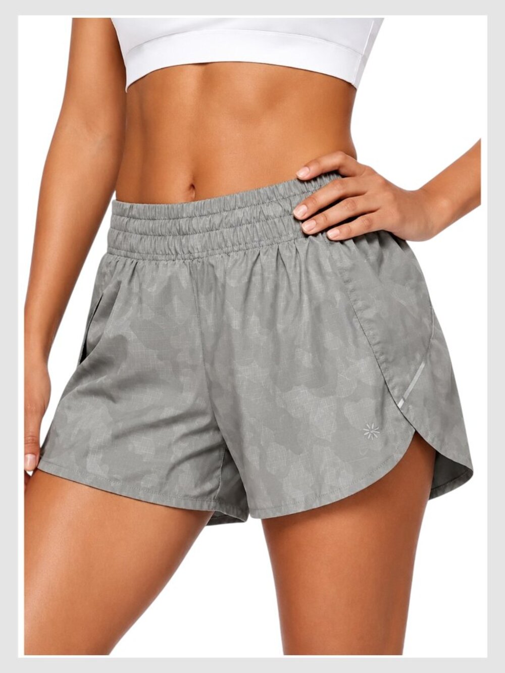 Athleta Hustle Run Shorts Grey Camo Built-In Liner XS